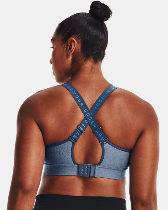Women's UA Infinity Mid Heather Cover Sports Bra in Blue image number 6